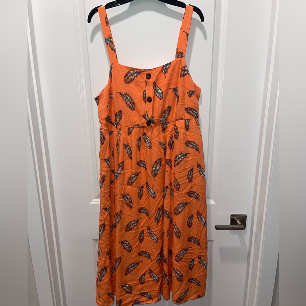 Torrid Orange Feather Print Knee-Length Dress Sz 0 (L)